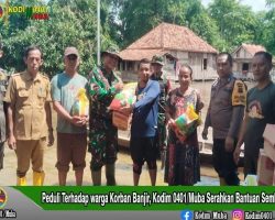 Peduli Terhadap warga Korban Banjir, Kodim 0401/Muba Serahkan Bantuan Sembako