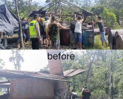 Polsek Babat Toman Lakukan Pembongkaran Tempat Usaha Ilegal Refinery Di Desa Ulak Paceh Jaya