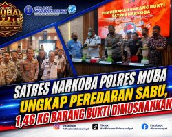Satres Narkoba Polres Muba Ungkap Peredaran Sabu, 1,46 Kg Barang Bukti Dimusnahkan