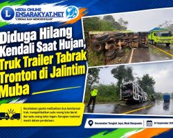 Diduga Hilang Kendali Saat Hujan, Truk Trailer Tabrak Tronton di Jalintim Muba