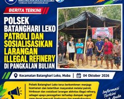Polsek Batanghari Leko Patroli dan Sosialisasikan Larangan Illegal Refinery di Pangkalan Bulian