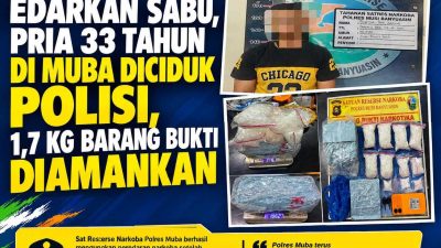Edarkan Sabu, Pria 33 Tahun di Muba Diciduk Polisi, 1,7 Kg Barang Bukti Diamankan