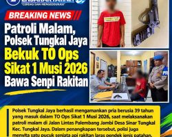 Patroli Malam, Polsek Tungkal Jaya Bekuk TO Ops Sikat 1 Musi 2026 Bawa Senpi Rakitan