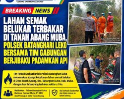 Lahan Semak Belukar Terbakar di Tanah Abang Muba, Polsek Batanghari Leko Bersama Tim Gabungan Berjibaku Padamkan Api