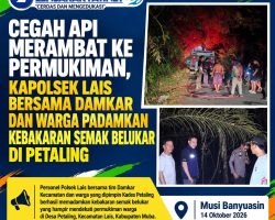Cegah Api Merambat ke Permukiman, Kapolsek Lais Bersama Damkar dan Warga Padamkan Kebakaran Semak Belukar di Petaling