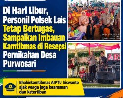Di Hari Libur, Personil Polsek Lais Tetap Bertugas, Sampaikan Imbauan Kamtibmas di Resepsi Pernikahan Desa Purwosari