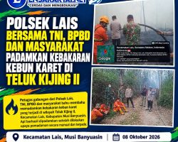 Polsek Lais Bersama TNI, BPBD dan Masyarakat Padamkan Kebakaran Kebun Karet di Teluk Kijing II